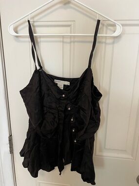 Perry Ellis Black Ruffled Satin Cami Top - Elegant Women's Tank